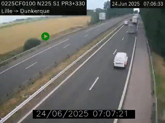 Webcam autoroute A25 (N225) à hauteur de Bergues (Bierne). Vue orientée vers Dunkerque.