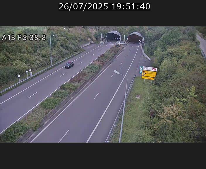 Webcam autoroute A13 à l'entrée ouest du tunnel Markusbierg à Schengen. Vue orientée vers Mondorf-les-Bains