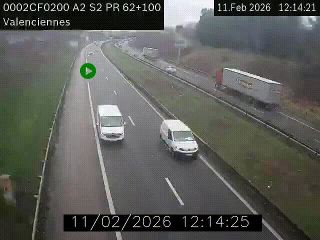 Webcam autoroute A2 à Valenciennes. Vue orientée vers Maubeuge et Mons (Belgique)