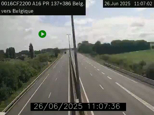 Webcam à la frontière franco-belge au niveau de Bray-Dunes/De-Panne sur l'autoroute A16. Vue orientée vers la Belgique
