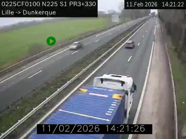 Webcam autoroute A25 (N225) à hauteur de Bergues (Bierne). Vue orientée vers Dunkerque.