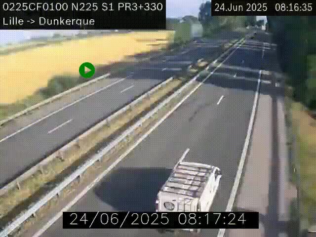 Webcam autoroute A25 (N225) à hauteur de Bergues (Bierne). Vue orientée vers Dunkerque.