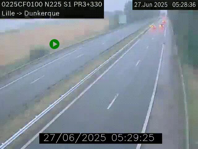Webcam autoroute A25 (N225) à hauteur de Bergues (Bierne). Vue orientée vers Dunkerque.