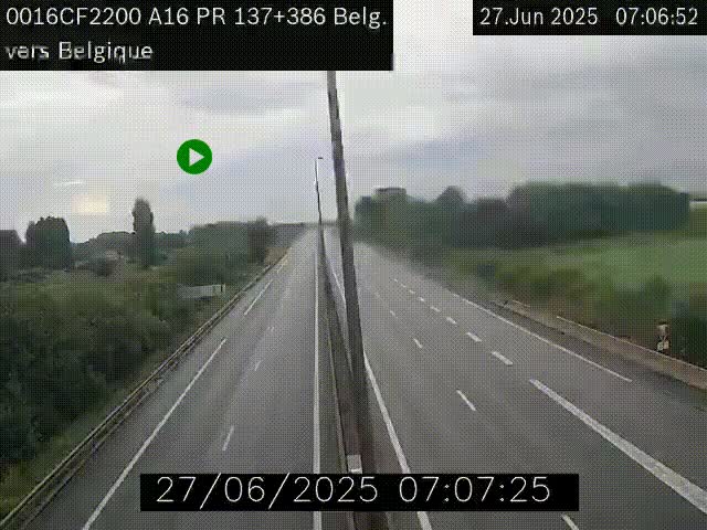 Webcam à la frontière franco-belge au niveau de Bray-Dunes/De-Panne sur l'autoroute A16. Vue orientée vers la Belgique