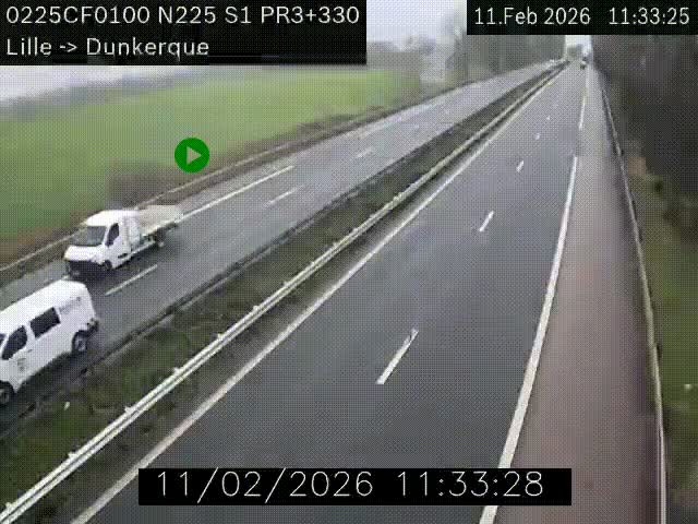 Webcam autoroute A25 (N225) à hauteur de Bergues (Bierne). Vue orientée vers Dunkerque.