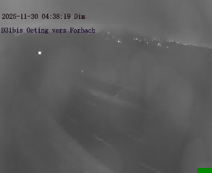 Caméra routière située sur D31bis (France) à Oeting, orientée vers Forbach, surveillant en continu la circulation locale et régionale.