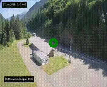 Webcam à l'entrée du tunnel du Somport, côté français, sur la N134, dans les Pyrénées, en direction de l'Espagne, à 1116 mètres d'altitude