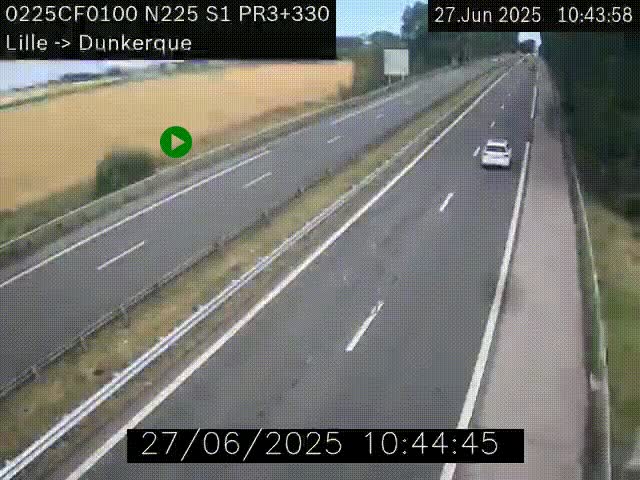 Webcam autoroute A25 (N225) à hauteur de Bergues (Bierne). Vue orientée vers Dunkerque.