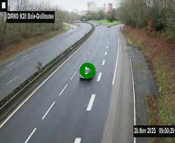 Webcam routière à hauteur de Bois-Guillaume en périphérie de Rouen. Vue orientée vers Rouen