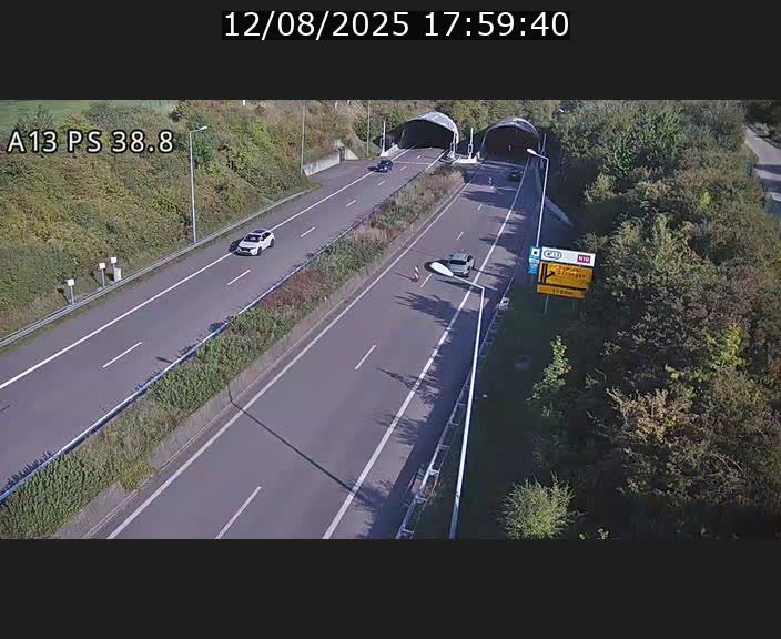 Webcam autoroute A13 à l'entrée ouest du tunnel Markusbierg à Schengen. Vue orientée vers Mondorf-les-Bains