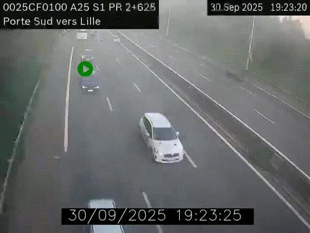 Webcam autoroute A25 sur le périphérique de Lille à hauteur de Lille-Sud et la sortie 3 Faches-Thumesnil. Vue orientée vers Lille-Centre.