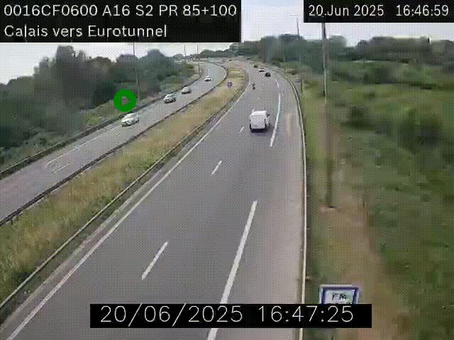 Webcam A16 à Calais en direction du Tunnel sous la Manche (Eurotunnel)