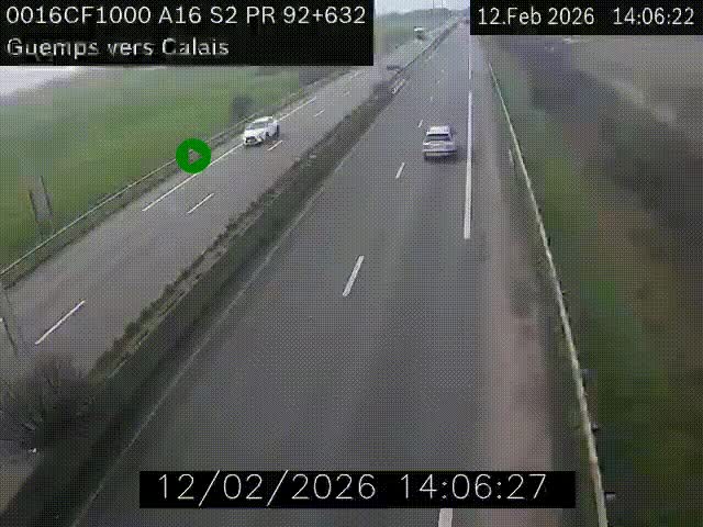 Webcam A16 juste après l'aire de repos d'Offekerque à Guemps. Vue orientée vers Calais