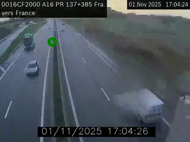 Webcam à la frontière franco-belge au niveau de Bray-Dunes/De-Panne sur l'autoroute A16. Vue orientée vers Calais