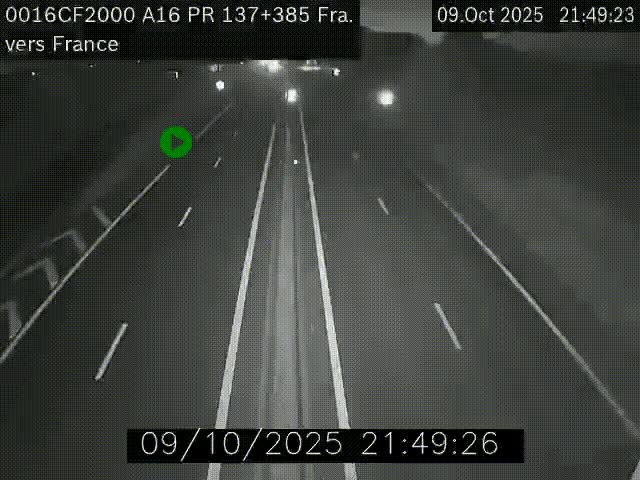 Webcam à la frontière franco-belge au niveau de Bray-Dunes/De-Panne sur l'autoroute A16. Vue orientée vers Calais
