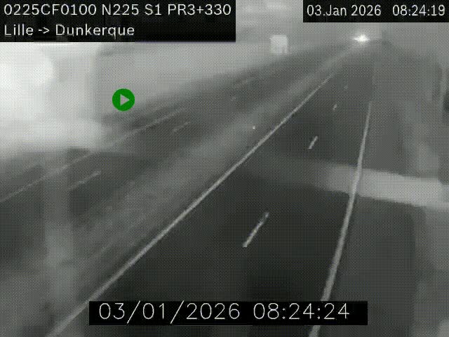 Webcam autoroute A25 (N225) à hauteur de Bergues (Bierne). Vue orientée vers Dunkerque.