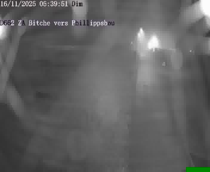 Caméra de trafic sur D662 (France) à Bitche, orientée vers Phillippsbourg, permettant d’évaluer fluidité, incidents et densité automobile.