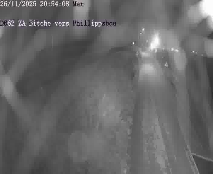 Caméra de trafic sur D662 (France) à Bitche, orientée vers Phillippsbourg, permettant d’évaluer fluidité, incidents et densité automobile.