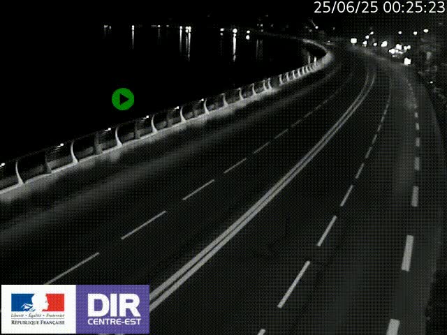 Webcam sur le quai Parjot à Vienne, aux Portes de Lyon, sur la Nationale 7, à la jonction avec le boulevard du Rhône-nord (D1407), caméra orientée vers Lyon