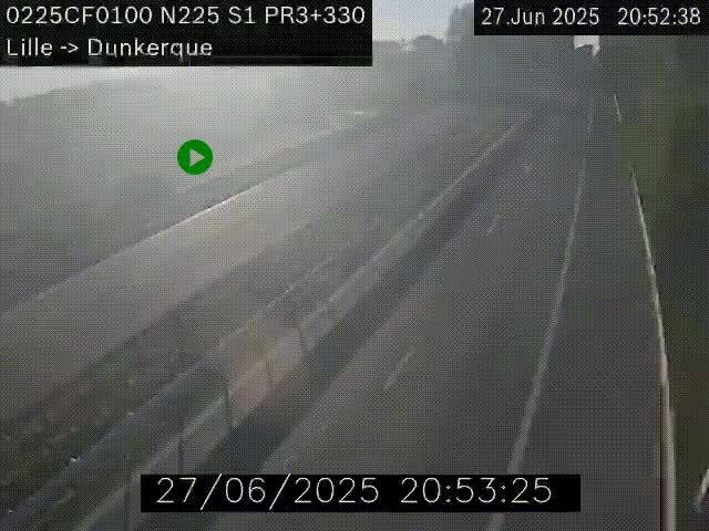 Webcam autoroute A25 (N225) à hauteur de Bergues (Bierne). Vue orientée vers Dunkerque.