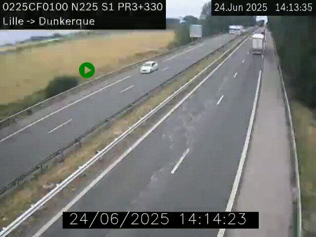 Webcam autoroute A25 (N225) à hauteur de Bergues (Bierne). Vue orientée vers Dunkerque.