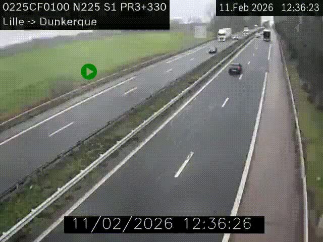 Webcam autoroute A25 (N225) à hauteur de Bergues (Bierne). Vue orientée vers Dunkerque.