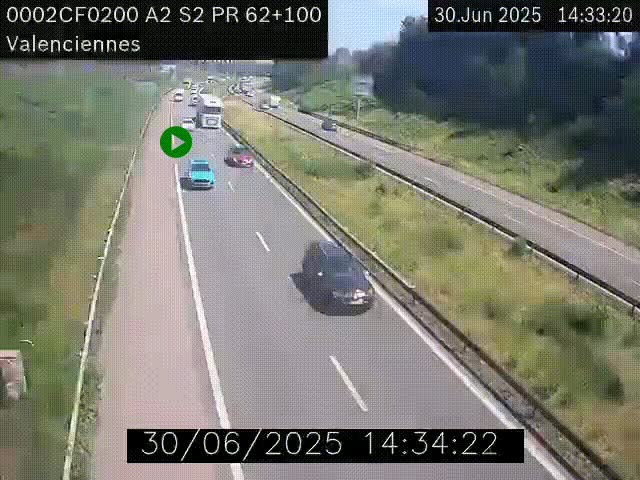 Webcam autoroute A2 à Valenciennes. Vue orientée vers Maubeuge et Mons (Belgique)