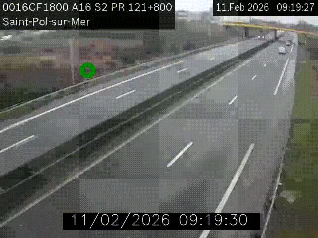 Webcam autoroute A16 à proximité de Dunkerque, à hauteur de la sortie Saint-Pol-sur-Mer. Vue orientée vers Calais
