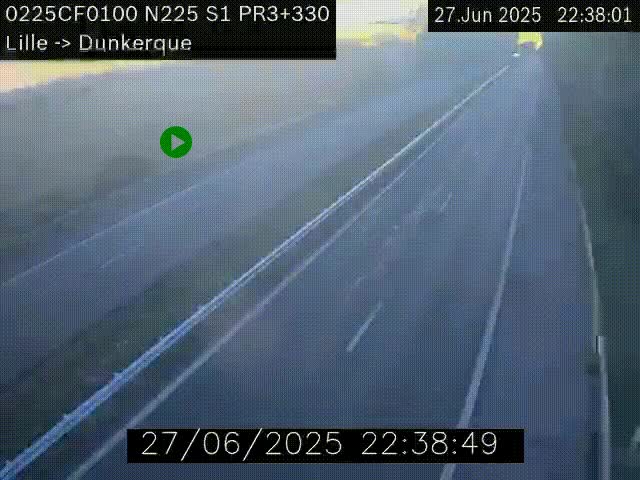 Webcam autoroute A25 (N225) à hauteur de Bergues (Bierne). Vue orientée vers Dunkerque.