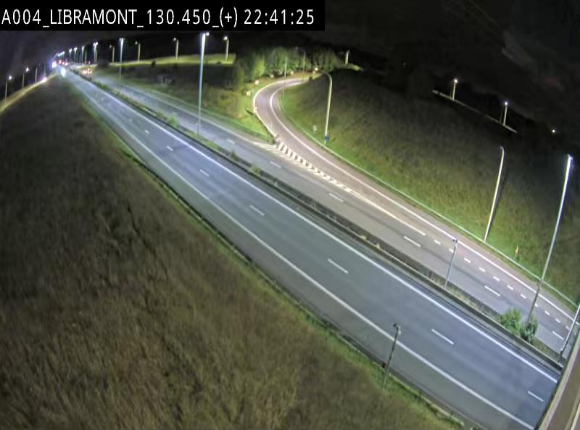 Webcam à Libramont sur l'E411 à la jonction avec la N89 menant vers Bouillon et la France. Vue orientée vers Arlon