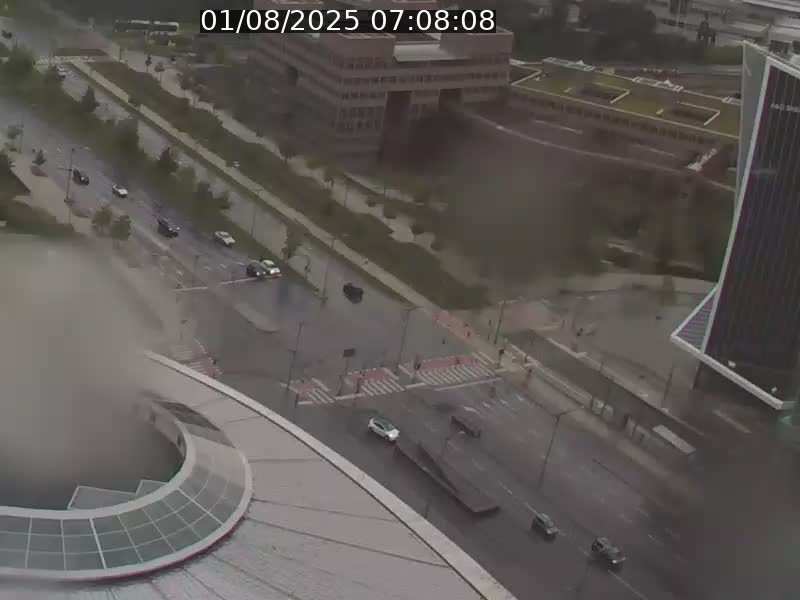Webcam sur l'avenue John Fitzgerald Kennedy (N51) avec vue sur le Pont rouge (Pont Grande Duchesse Charlotte), l'arrêt Pfaffenthal et l'entrée du quartier Kirchberg