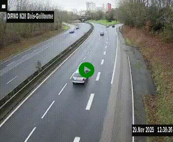 Webcam routière à hauteur de Bois-Guillaume en périphérie de Rouen. Vue orientée vers Rouen