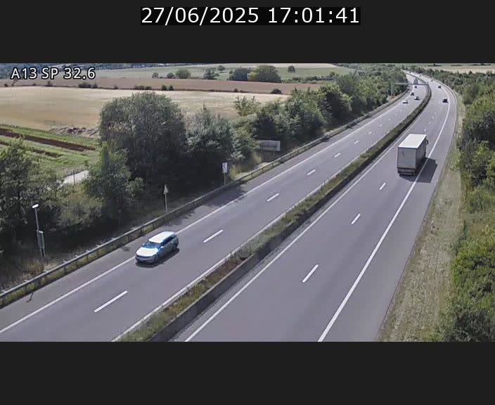 Webcam info trafic A13 à hauteur de Mondorf-les-bains. Vue orientée vers Altwies