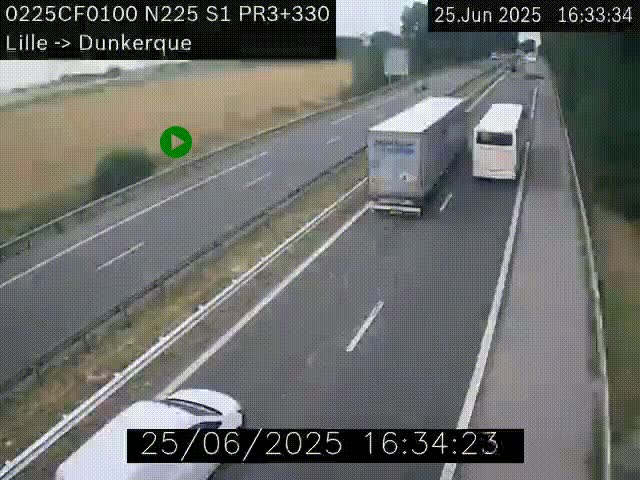 Webcam autoroute A25 (N225) à hauteur de Bergues (Bierne). Vue orientée vers Dunkerque.