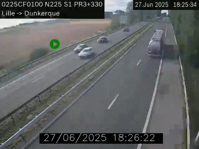 Webcam autoroute A25 (N225) à hauteur de Bergues (Bierne). Vue orientée vers Dunkerque.