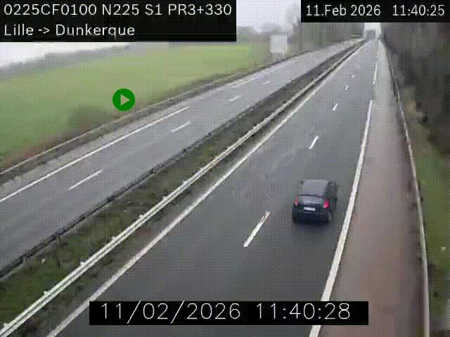 Webcam autoroute A25 (N225) à hauteur de Bergues (Bierne). Vue orientée vers Dunkerque.