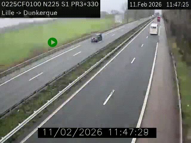 Webcam autoroute A25 (N225) à hauteur de Bergues (Bierne). Vue orientée vers Dunkerque.