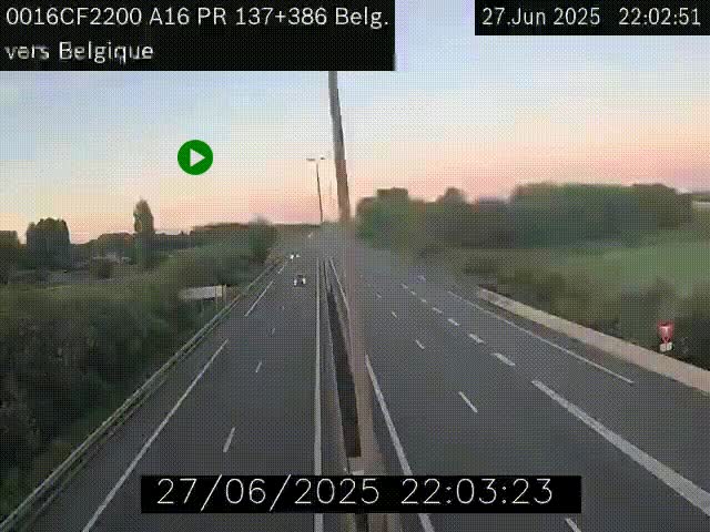 Webcam à la frontière franco-belge au niveau de Bray-Dunes/De-Panne sur l'autoroute A16. Vue orientée vers la Belgique