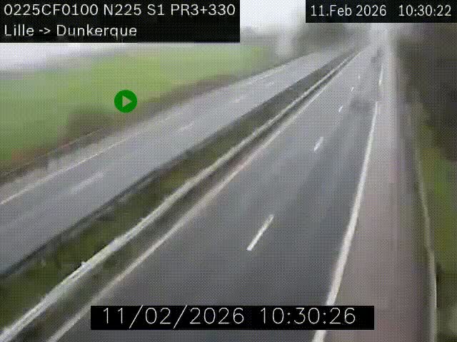 Webcam autoroute A25 (N225) à hauteur de Bergues (Bierne). Vue orientée vers Dunkerque.