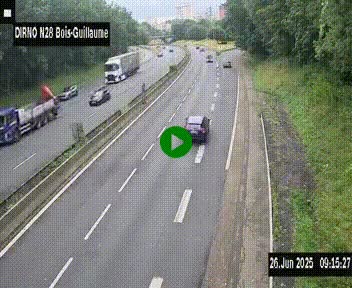 Webcam routière à hauteur de Bois-Guillaume en périphérie de Rouen. Vue orientée vers Rouen