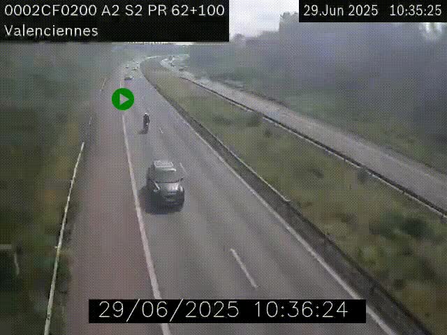 Webcam autoroute A2 à Valenciennes. Vue orientée vers Maubeuge et Mons (Belgique)