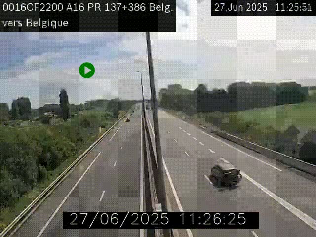 Webcam à la frontière franco-belge au niveau de Bray-Dunes/De-Panne sur l'autoroute A16. Vue orientée vers la Belgique