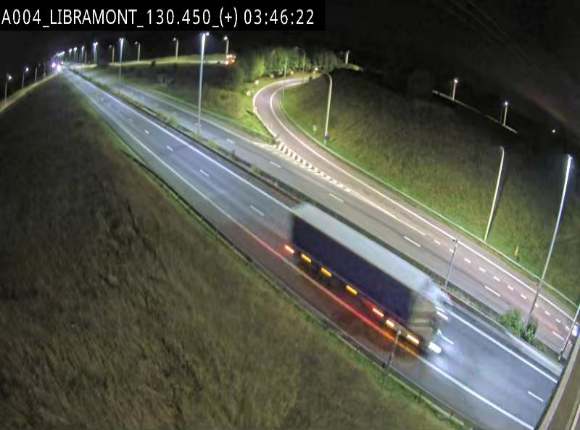 Webcam à Libramont sur l'E411 à la jonction avec la N89 menant vers Bouillon et la France. Vue orientée vers Arlon