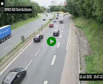 Webcam routière à hauteur de Bois-Guillaume en périphérie de Rouen. Vue orientée vers Rouen