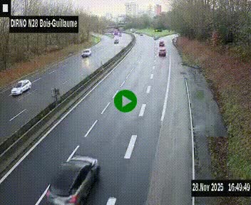 Webcam routière à hauteur de Bois-Guillaume en périphérie de Rouen. Vue orientée vers Rouen