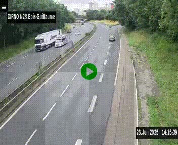 Webcam routière à hauteur de Bois-Guillaume en périphérie de Rouen. Vue orientée vers Rouen
