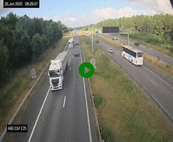 Webcam autoroute A63 en périphérie de Bordeaux au sud-est de la ville, en provenance du bassin d'Arcachon. Vue orientée vers Bordeaux