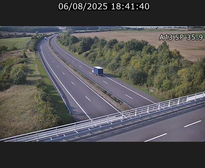Webcam trafic sur A13 à l'entrée ouest du tunnel Markusbierg à Remerschen. Vue orientée vers Mondorf-les-Bains.