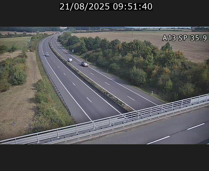 Webcam trafic sur A13 à l'entrée ouest du tunnel Markusbierg à Remerschen. Vue orientée vers Mondorf-les-Bains.