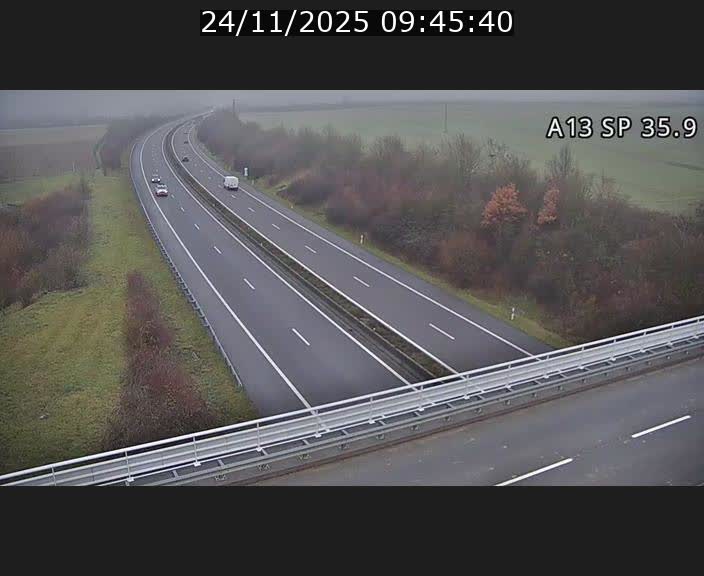 Webcam trafic sur A13 à l'entrée ouest du tunnel Markusbierg à Remerschen. Vue orientée vers Mondorf-les-Bains.